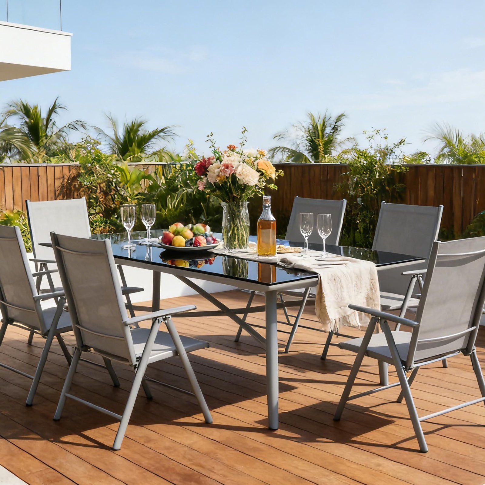 Rust-resistant Aluminum Frame Patio Chairs Set Of 6 - Folding Outdoor Garden Dining Chairs - Breathable Fabric - Portable, Lightweight, Ideal For Lawn, Balcony, Camping, Bistro