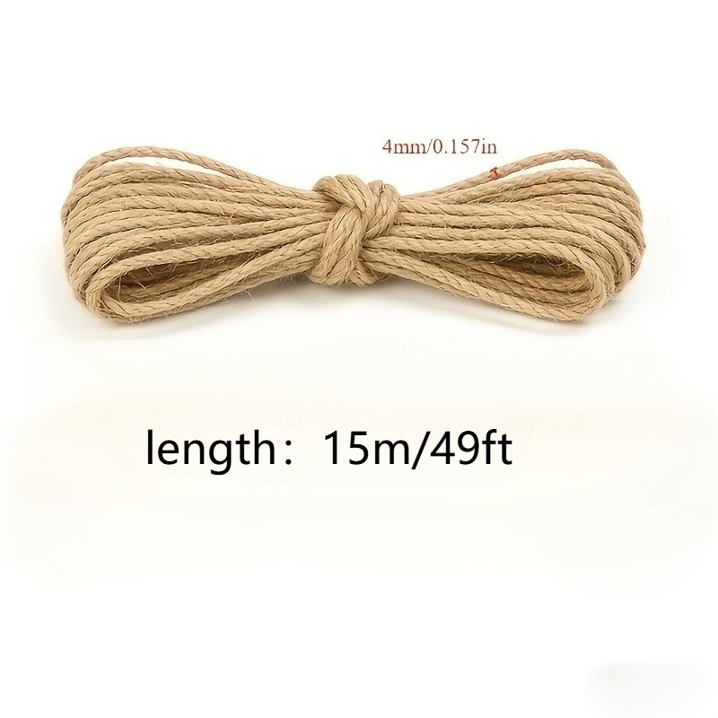 TEMU 4mm Thick Long, Heavy Duty Hand-spun Jute Rope - Ultra-thick And Heavyweight, Suitable For Crafts, Gardening, Weaving, Countryside Decor,