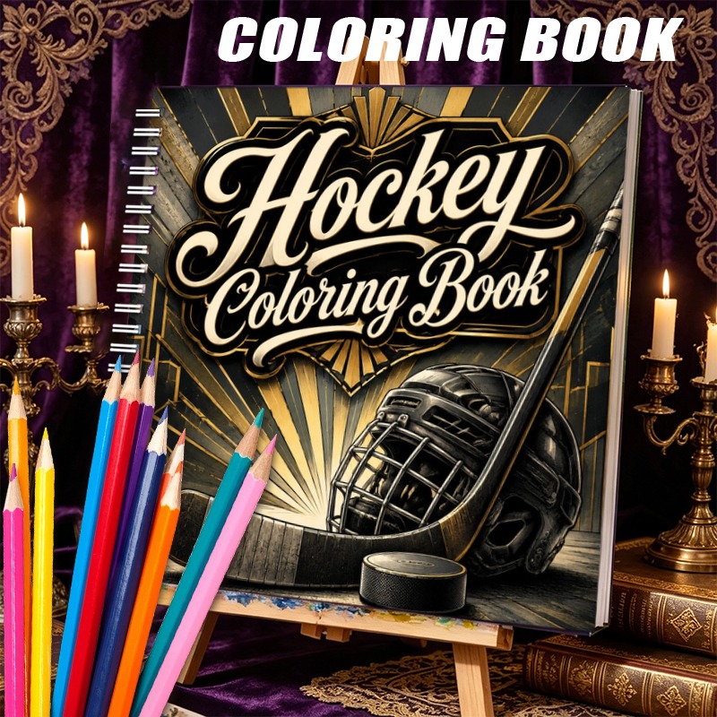 TEMU Livre de coloriage sur le hockey, livre de coloriage à spirale stimulant la créativité, 24 pages d'œuvres d'art relaxantes anti-stress, pour les