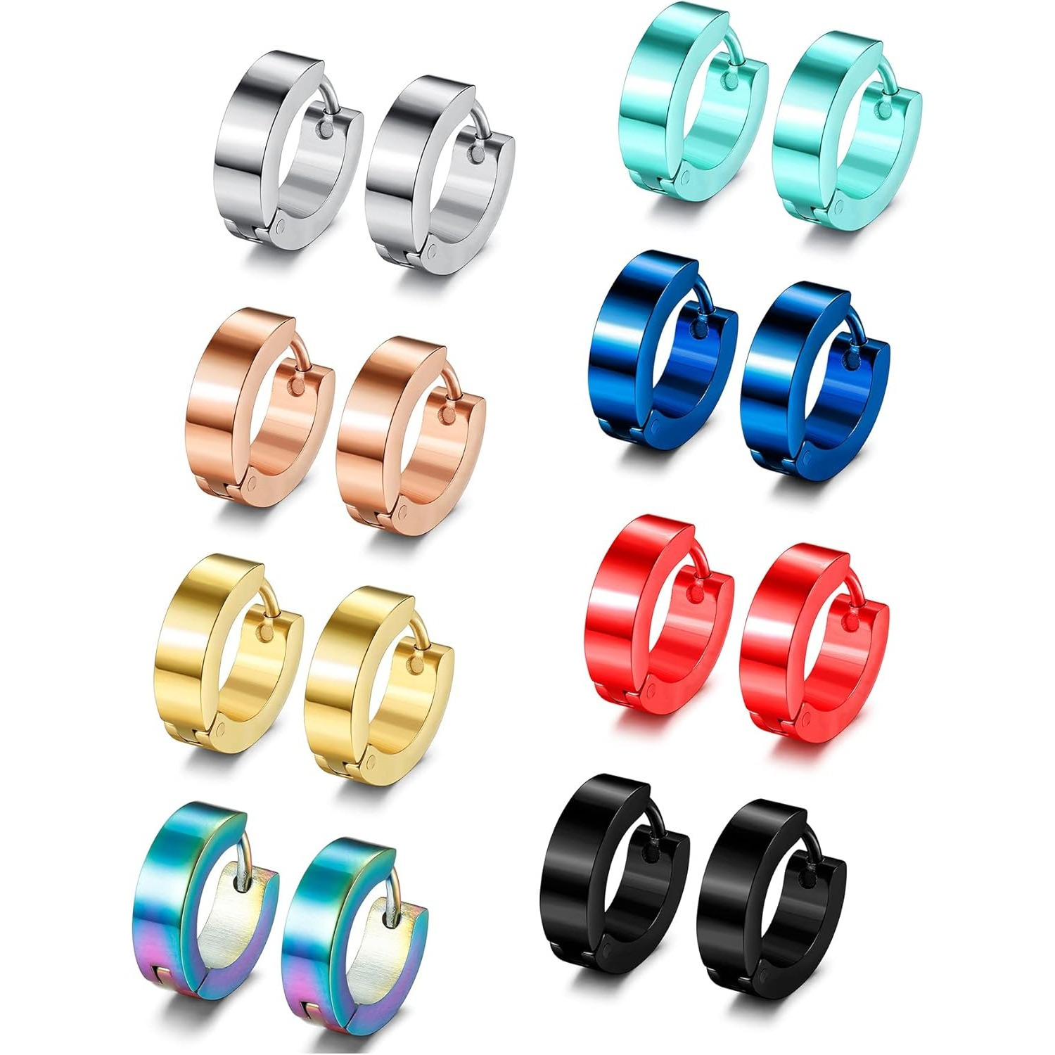 8 Pairs 316l 316l Stainless Steel Small Hoop Earrings For Men Women Huggie Earrings Cool Mens Earrings Set Multicolor Huggie Hoop Earrings Piercing For Men 13mm