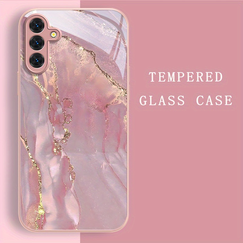 TEMU Phone Case - 15 Models , Metal Paint Coated Tempered Glass Phone Case For Galaxy