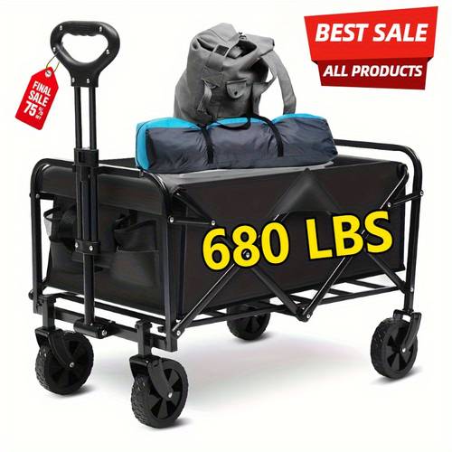 680lb capacity heavy duty all terrain folding cart stainless 600d oxford fabric foldable utility wagon for camping gardening beach shopping no black garden tool carrier durable wheel design