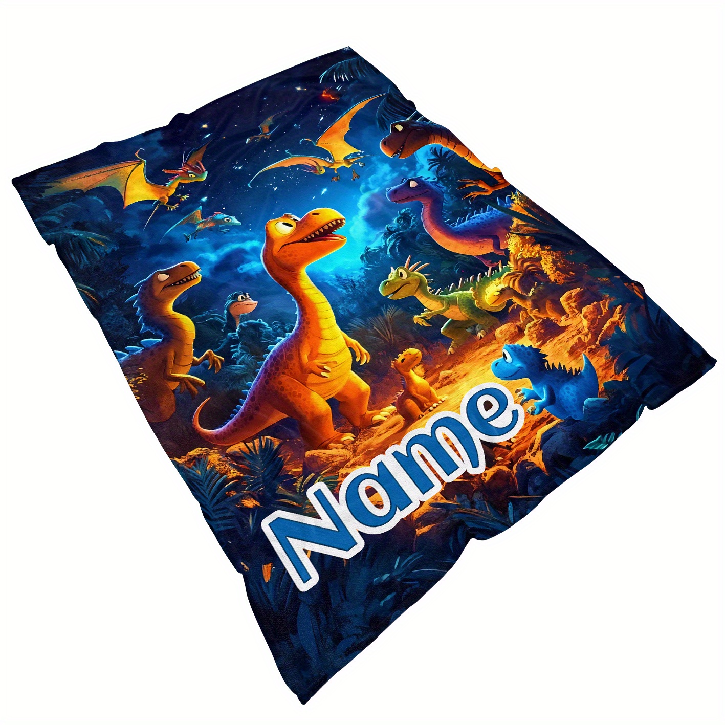 TEMU 1pc Custom Name Cute Dinosaur Family Blanket - Lightweight Flannel Throw For Sofa, Bed, Travel, Livingroom, Office, Couch And Bed - Digital