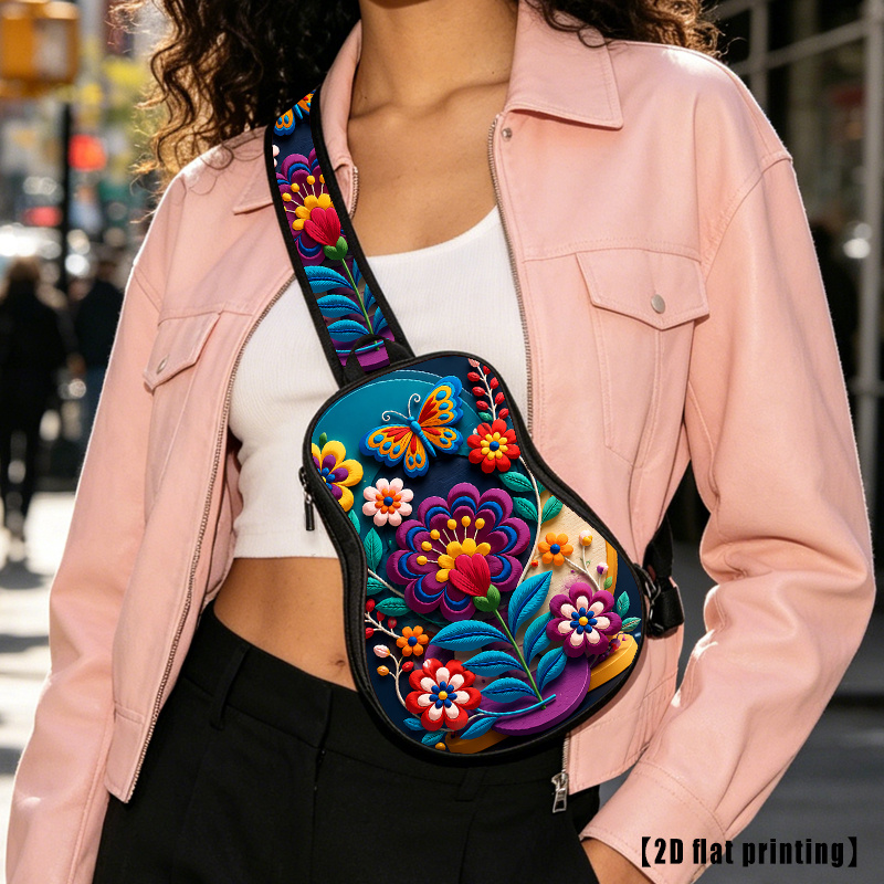 Bolso bandolera bordado con flor y mariposa, mochila para senderismo, chaleco, impresión plana 2D, correa de hombro ajustable, gran capacidad, adecuado para ciclismo y senderismo al aire libre para hombres y mujeres