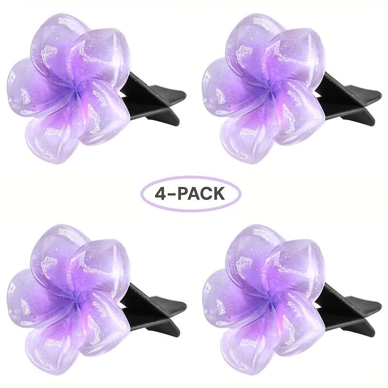 TEMU 4pcs Purple Glow Frangipani Car Air Vent Clip, Conditioner Vent Decoration, Personalized Car Interior Ornament Gift Accessory Without