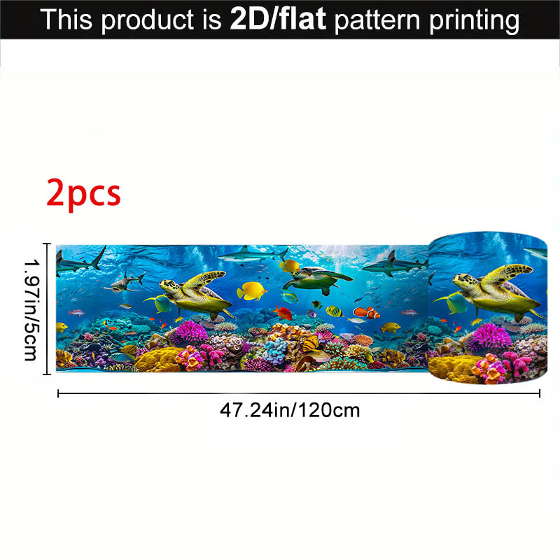 TEMU 2 Rolls 2d Flat Blue Ocean Sea Turtle Shark Coral Pattern Adhesive Tapes, Self-adhesive Sealing Tapes For Home Decoration, Decorative Stickers.