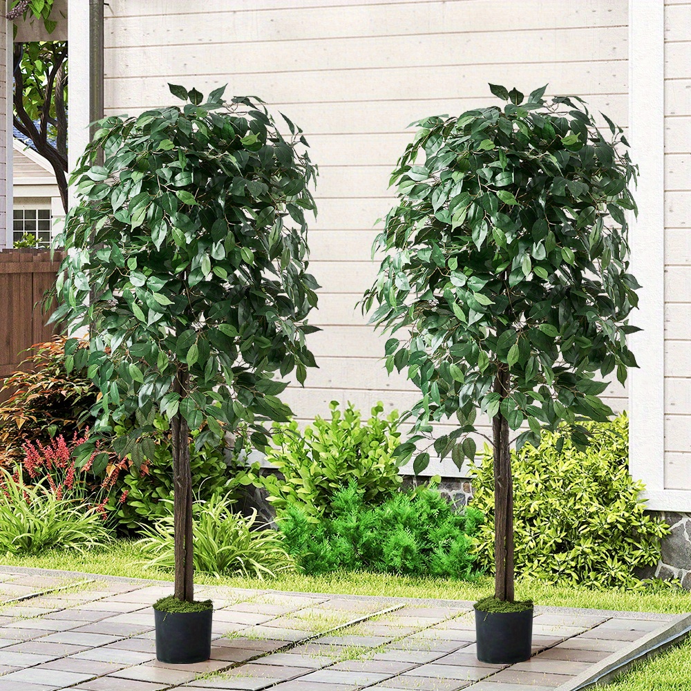 TEMU 2 Pack Outdoor Artificial Tree Faux Potted Plants Home Garden Decor 180cm, Tree Artificial, Artificial Tree With Pot, Tree, Tree Plant