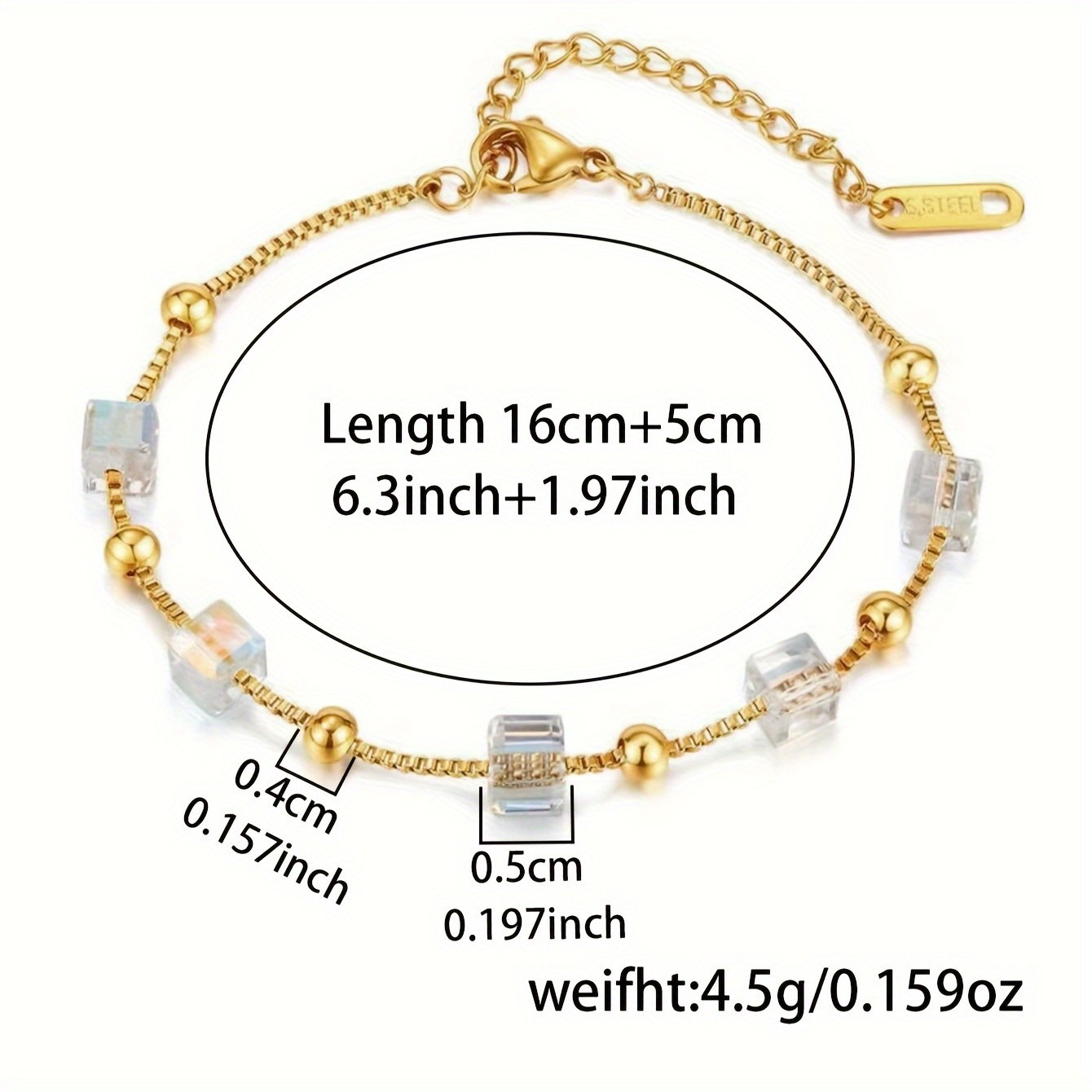 TEMU 1 pulsera de acero inoxidable con cuentas cuadradas y redondas coloridas, diseño personalidad