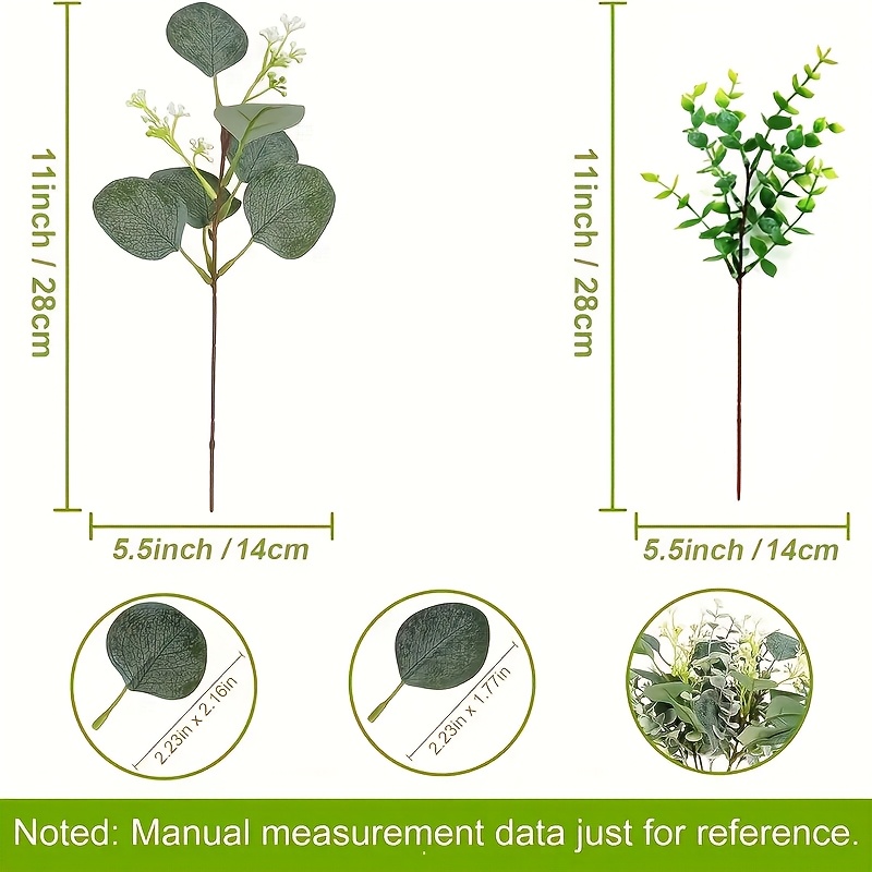 20pcs Artificial Eucalyptus Leaf Stems With White Flowers& Green Foliage- Realistic Plastic Greenery For Bouquets, Wedding Decor, And Home Garden Decoration, Artificial Outdoor Flowers