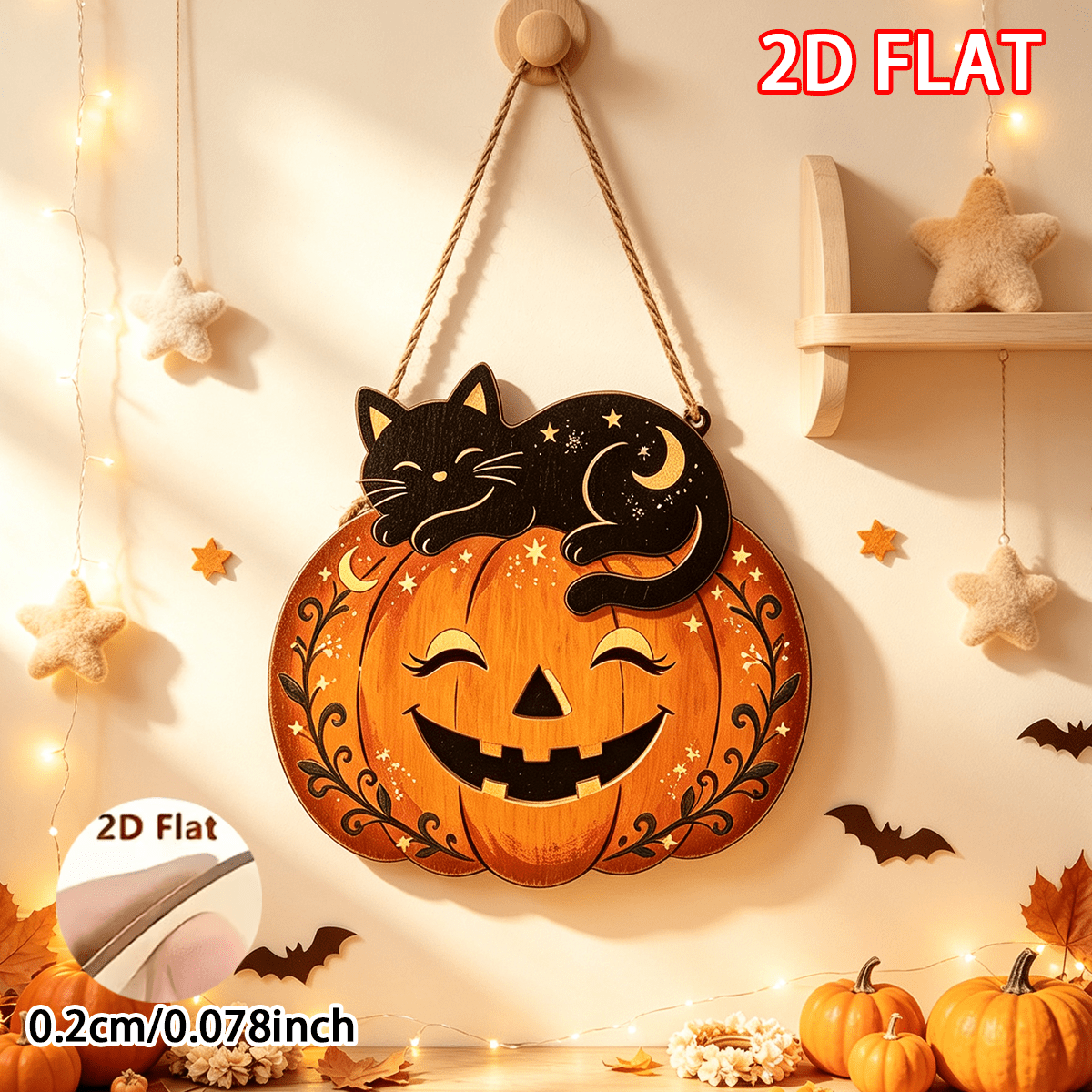 TEMU Decorazione in legno 2D piatta, 1 pezzo, zucca di Halloween e , ornamento da appendere, adatta per uso interno ed esterno, pu簷 utilizzata per