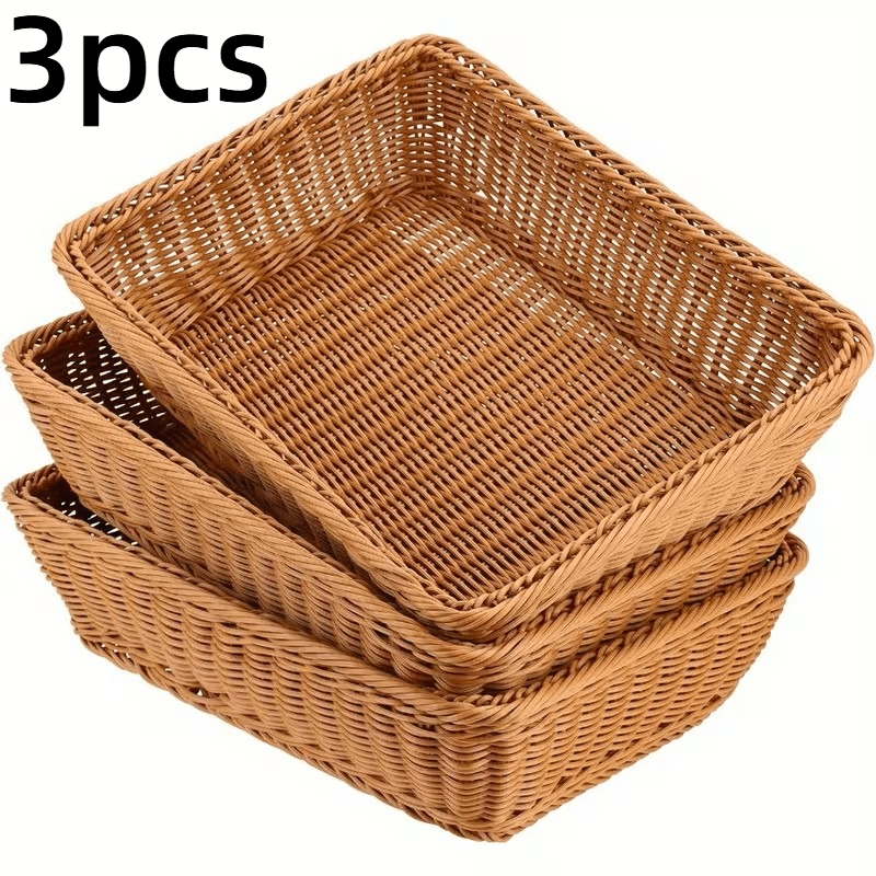 3pcs Hand-woven Storage Baskets, Suitable For Malls, Hotels, Storage, And Home Use, Shelf Baskets