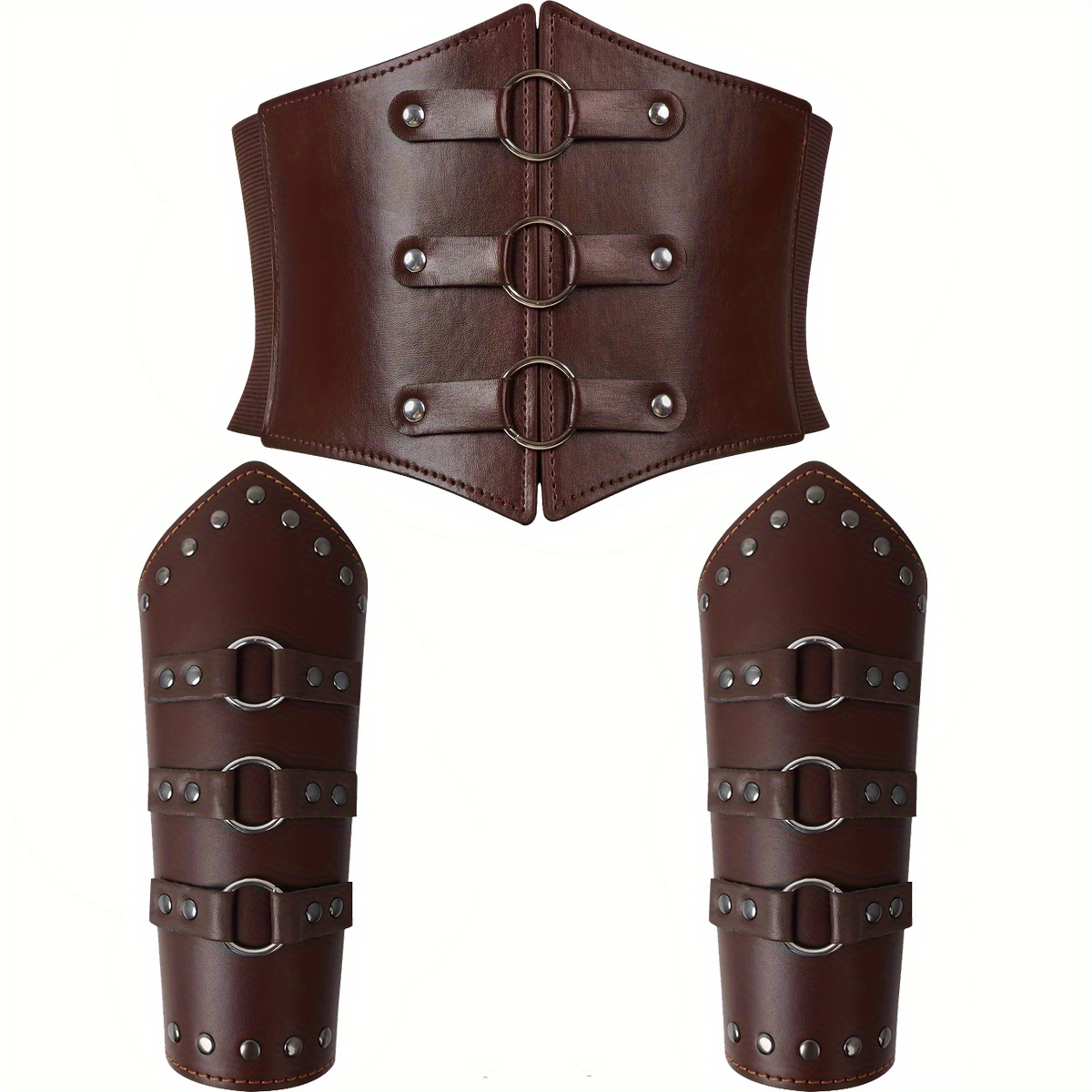3pcs medieval renaissance viking corset and braces costume set renaissance period viking cosplay halloween costume additions   women for parties birthday nightclub band show vintage waist wrap and wrist brace set knight additions