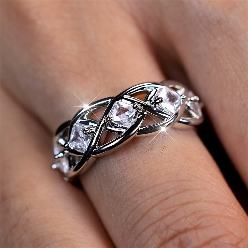 Women's Valentine's Day Princess Hollow Ring with Square-Cut White Stone