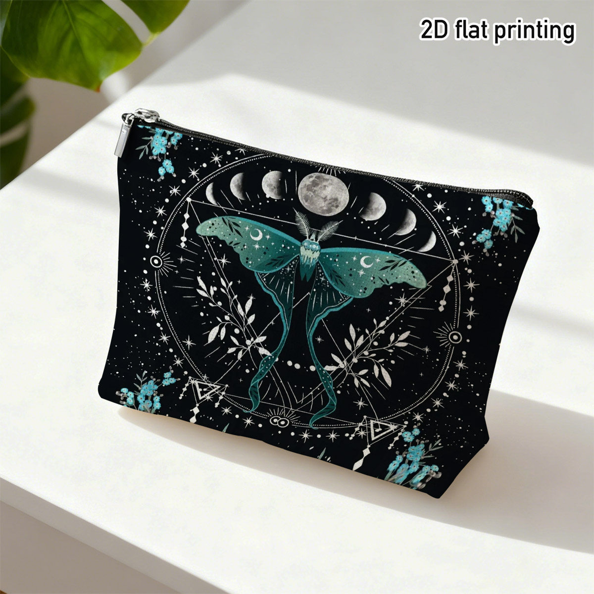 TEMU 2d Flat 1pc Boho Moth Makeup Bag, Celestial , Ideal For , Daily Vanity Organizing, Cozy Nights, For Trendy Teens, Spiritual Enthusiasts, 2d Flat