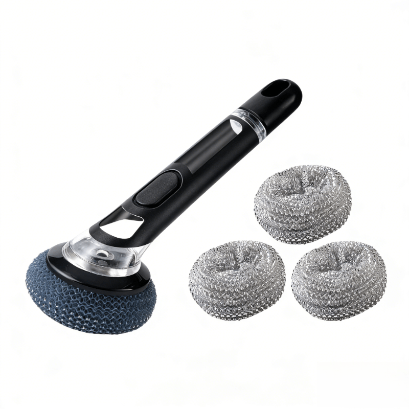 TEMU 4-pack Multi-functional Soap Dispensing Pot Brush, Long-handled Kitchen Cleaning Brush With Replaceable Brush Heads - Automatic Dishwashing