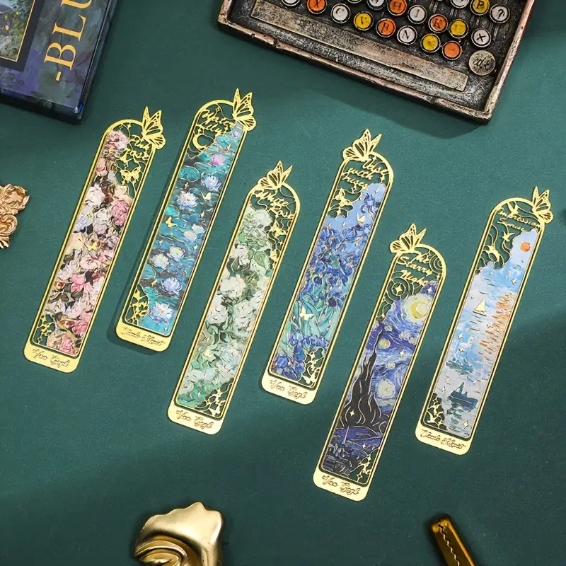 6  Bookmarks Golden Hollow Book Clips Van     Oil Painting Theme Bookmarks, Suitable for Book Lovers Writers Readers Teachers Students Men Women Adults Unique Birthday Holiday Gifts, Gifts  ,  , Teacher Appreciation, Decorative Clips, Elegant Design, Durable Metal, Handcrafted Details, Collectible Bookmarks, Unique Book Accessories, Gift for Men And Women, Students And Teachers