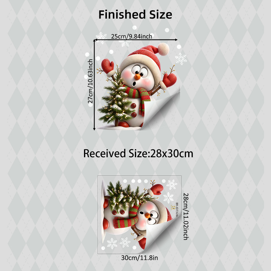 TEMU Cartoon Xmas Snowman Window Stickers, Cute Snowman With Santa Hat Scarf Christmas Wreath, Double-sided Electrostatic Window Clings, For Living