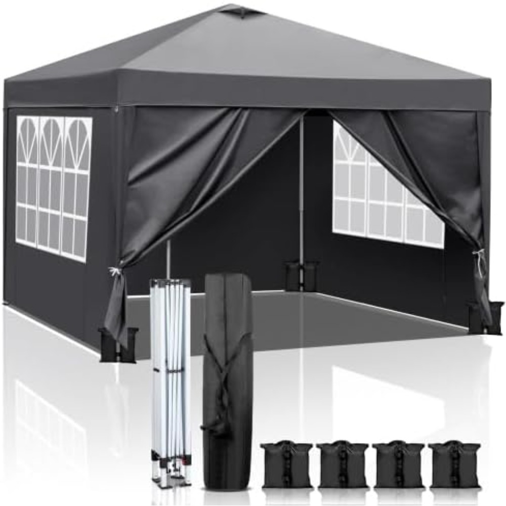 TEMU Bonnlo Quick- Folding Gazebo With Carry Bag & Heavy Sandbags - Heavy-duty Portable Outdoor Canopy, Adjustable Height, Wide- Base Suitable For