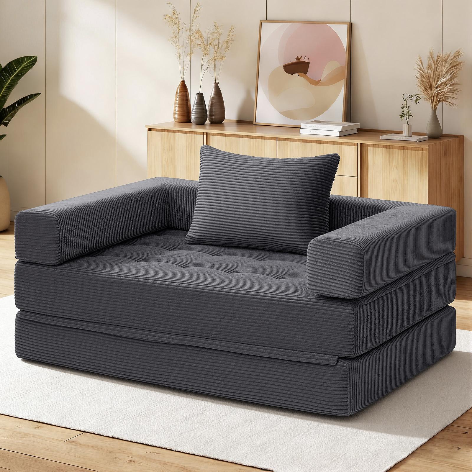 Image of Convertible Sofa Bed That Folds, A Couch Without Bones Featuring Armrests, A Corduroy Loveseat That Into A Bed, Suitable For Living Rooms, Bedrooms, Or Lounges, Sizes: Queen And Full