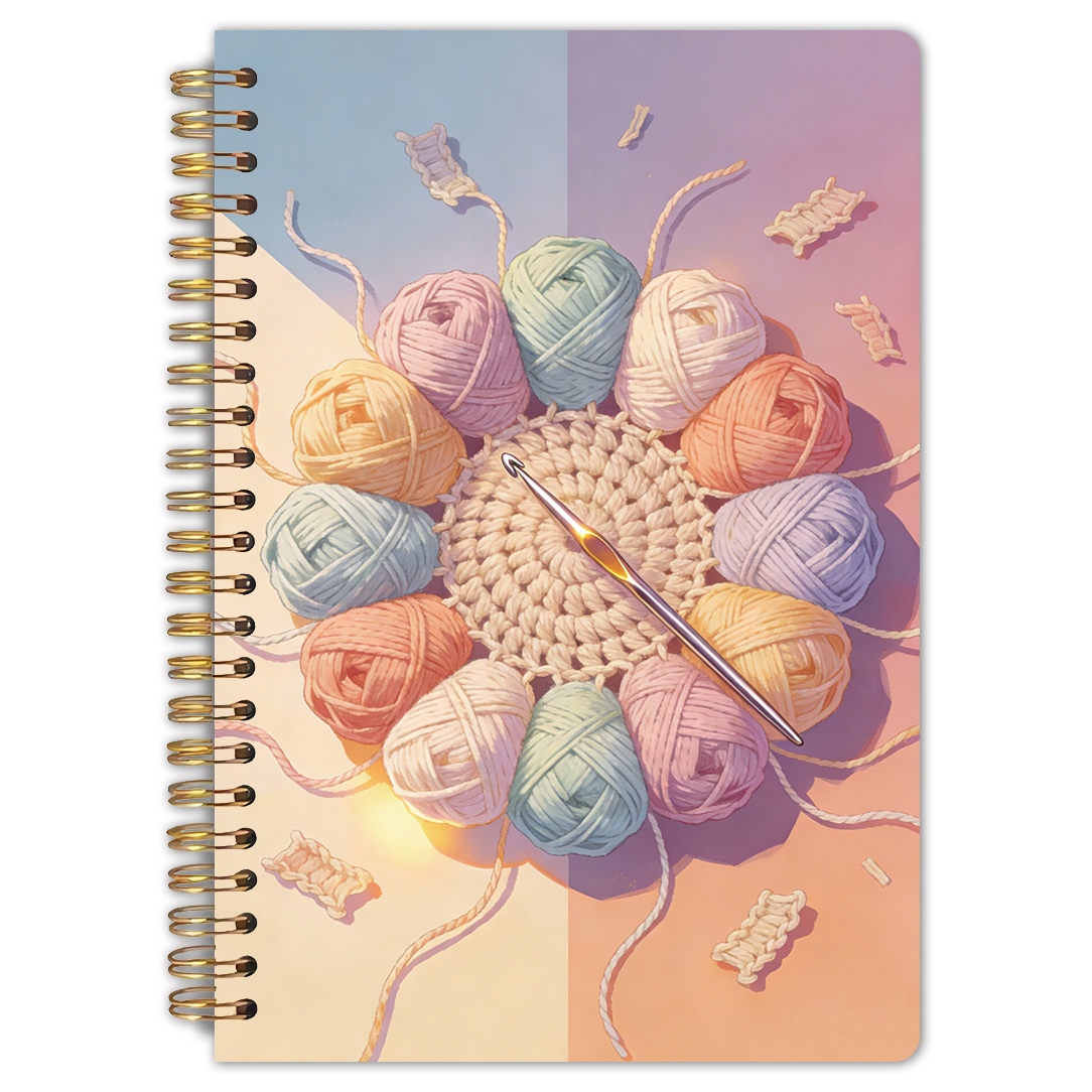 TEMU 1pc Colorful Yarn Crochet Theme - Spiral Notebook, 5.5x8.3 Inches, High Quality Inner Pages, Craft Journal, Log, Inspirational Gift For Makers,