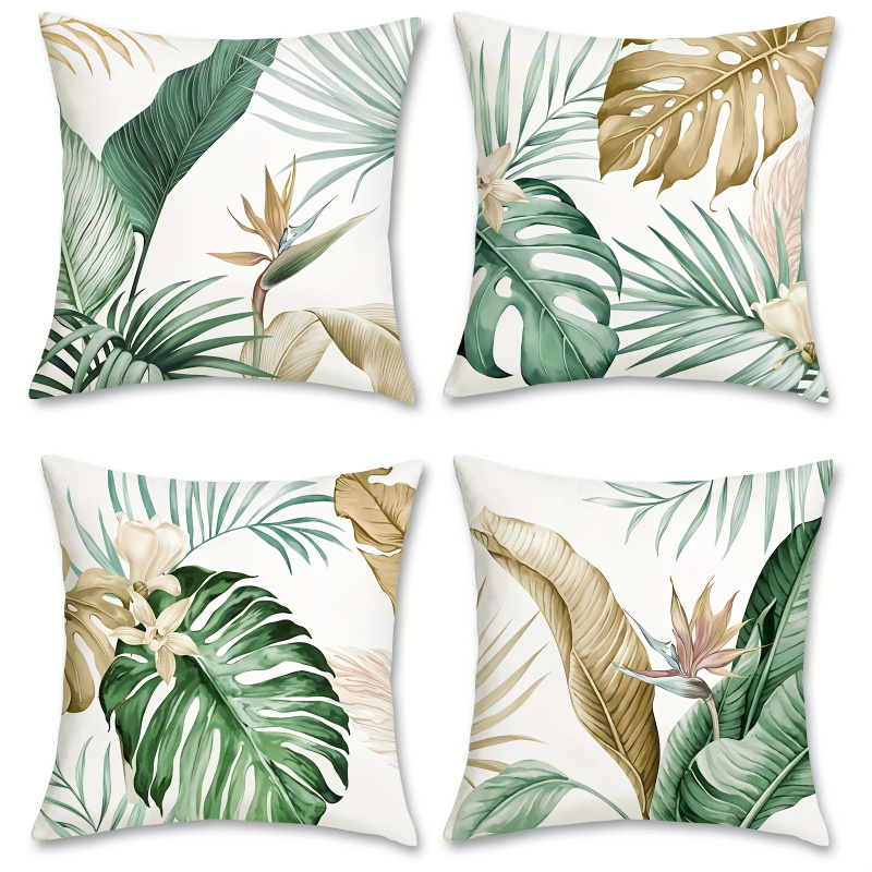 E-shop 4er-Set Dekorative Kissenbezüge mit Palmenblatt-Muster – Moderner Stil – 18x18 Zoll – Geeignet für Sofa, Schlafzimmer, Landhaus-Wohnzimmer