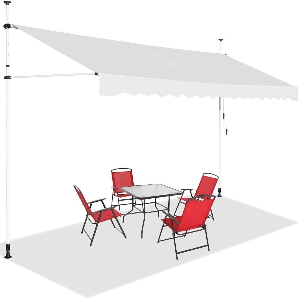 Image of 2m X 1.25m Manual Retractable Awning With Crank Adjustable Height 200-300cm, Aluminum Patio Awning Oxford Fabric Anti-uv, For Window And Door (beige)