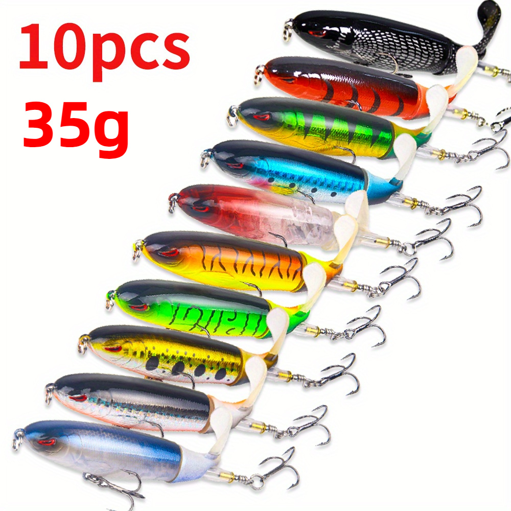 TEMU 10pcs/ Set Floating Plopper Lures - Fishing Lures With Propeller Tail, Pencil Shape, 35g, 14cm/ 5.51in - Catch Catfish, Pike, Perch, Top Water