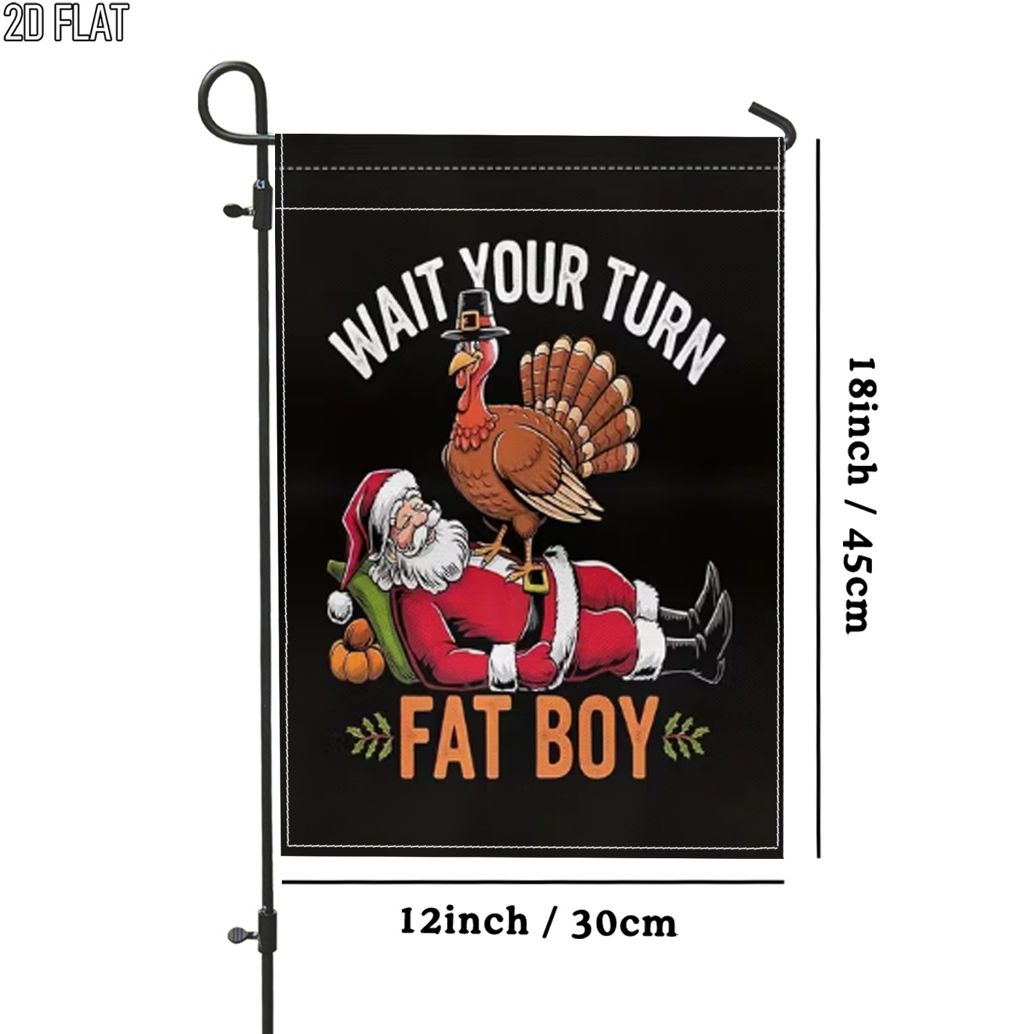 TEMU 2d Flat - 2d Flat - 2d Flat 1pc Outdoor Garden Flag Thanksgiving Santa Turkey Humorous Black Double-sided Flag Porch Decoration For Garden