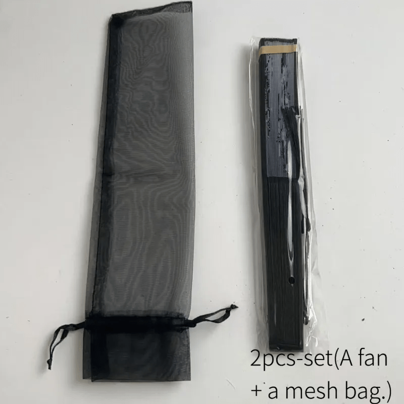 TEMU 2pcs Includes (1pc High-quality Bag And 1pc Durable Bamboo Handheld Folding Fan). Random Style . Handcrafted Bamboo Fans Are Suitable As Wedding