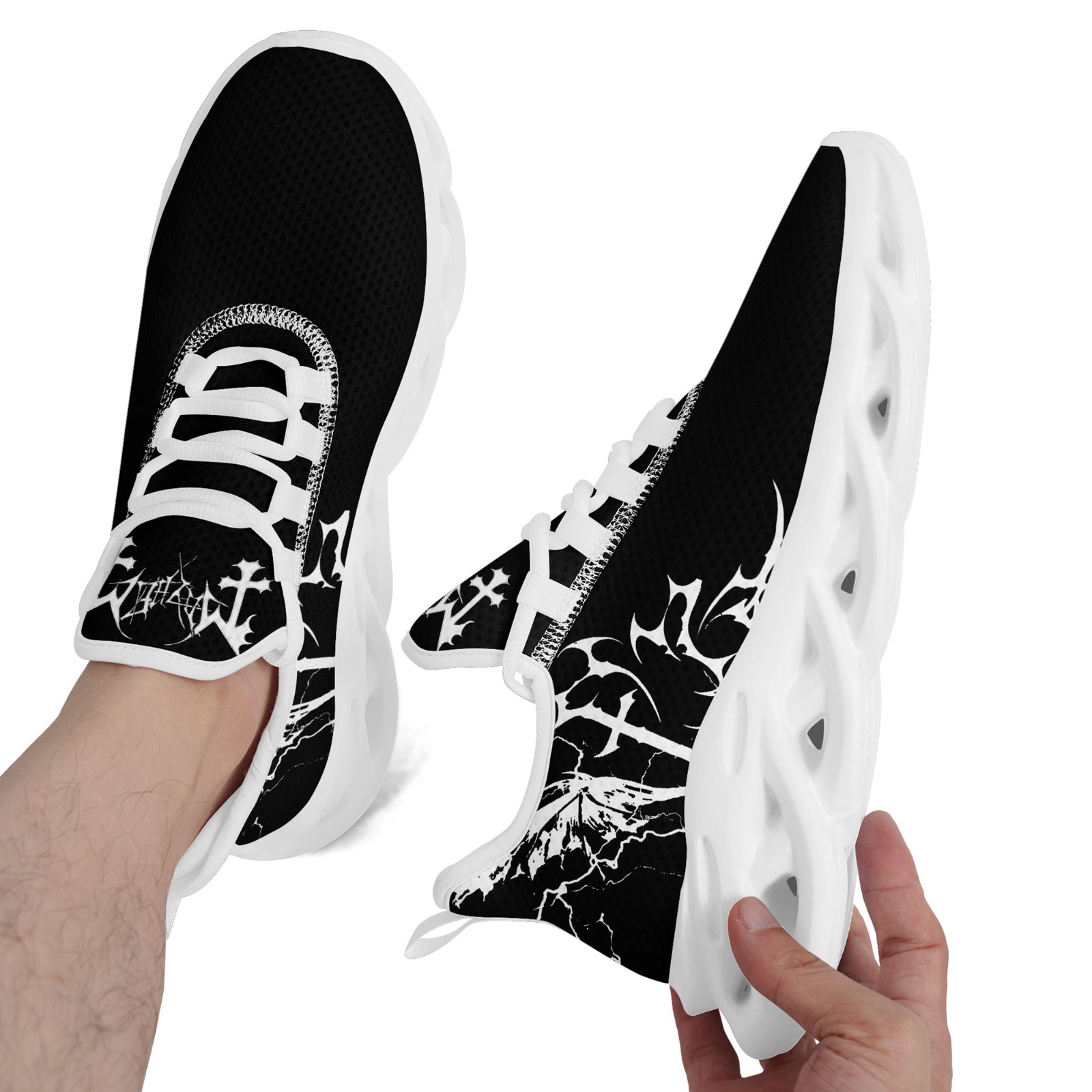 Men's Dark Cross Pattern Plus Size Sneakers, Wide Fit Shoes