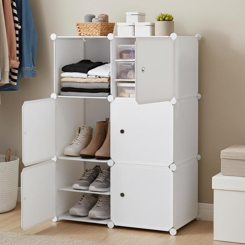 Shoe Cabinet, Shelf With Storage Boxes, Wardrobe, Plastic, Steel, White, 75 X 37 X 73cm - Includes Storage Boxes And Hanging Rod, Multi-functional Entryway Solution