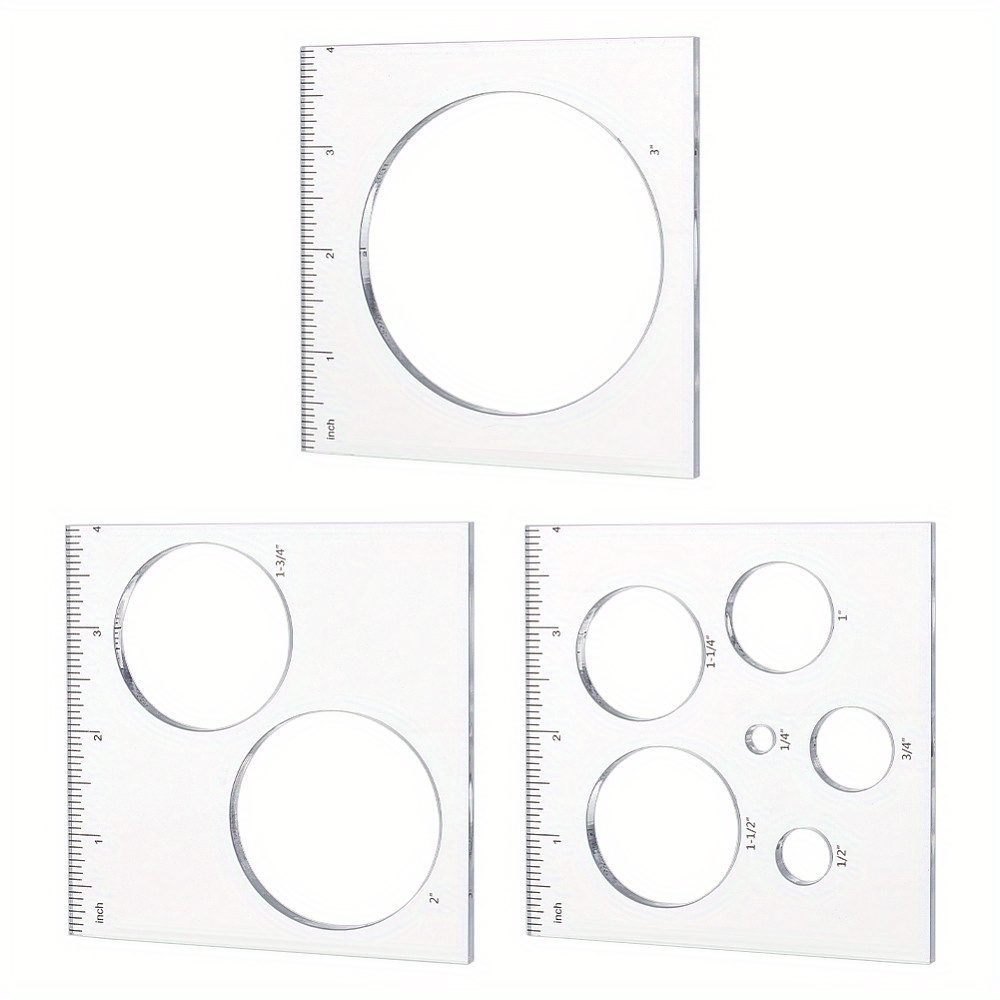 TEMU 3 pièces Gabarit de Dessin Rond en Acrylique - Règle Multifonction pour Dessin et Loisirs Créatifs, 4,00 Pouces Carré, Tailles Variées pour