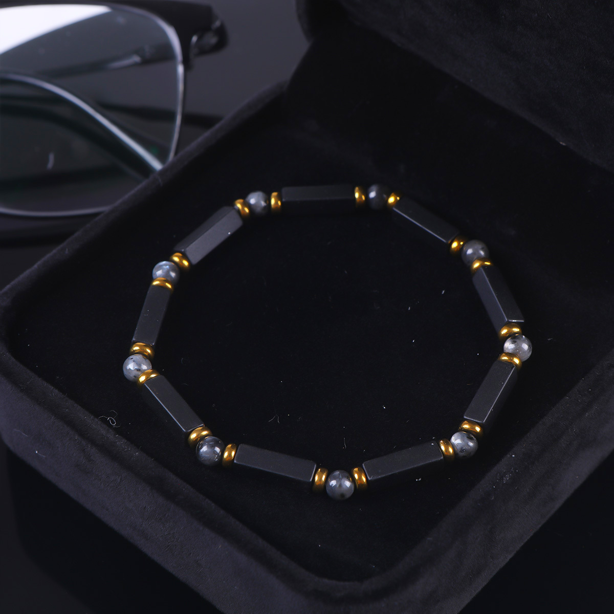 Black Onyx Labradorite Rectangular Beaded Bracelet