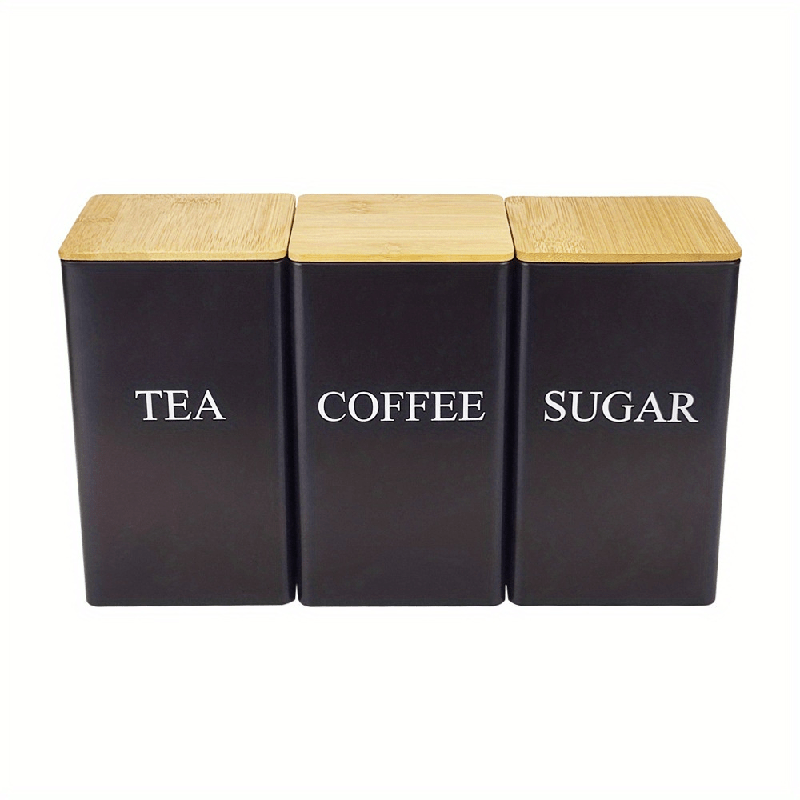 TEMU Set Of 3 Storage Boxes For Tea, Coffee, And Sugar - Ideal For Keeping Tea, Herbal Tea, Sweets, And More - Features A Bamboo Lid - Metal