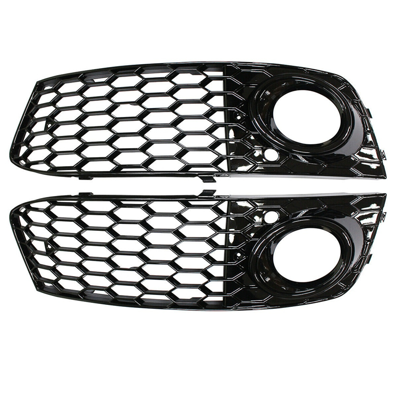 TEMU Glossy Front Bumper Fog Light Lamp Mesh Grill Grille For 2008-2012 For A4 B8 Chrome Car Additions