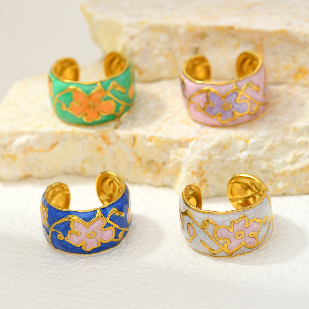 High-Quality Titanium Steel Flower Dripping Oil Open Ring