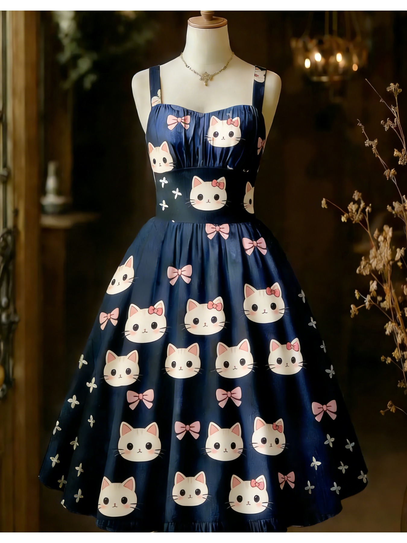 chinese dress ladies Cat Print Darrin Flare Dress  Rockamilly
