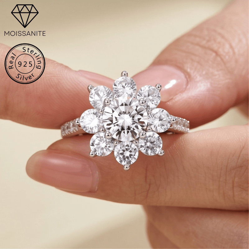 Women's Sunflower Moissanite Ring, 1/2/3/5 Carat Design