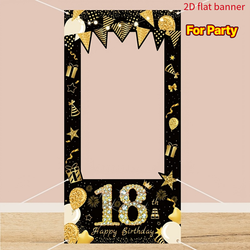 TEMU Accessoire de plat 2D 1pc, Tissu de fond photo pour 18e anniversaire, Toile de fond de ballon noir et doré, Accessoires de photographie,
