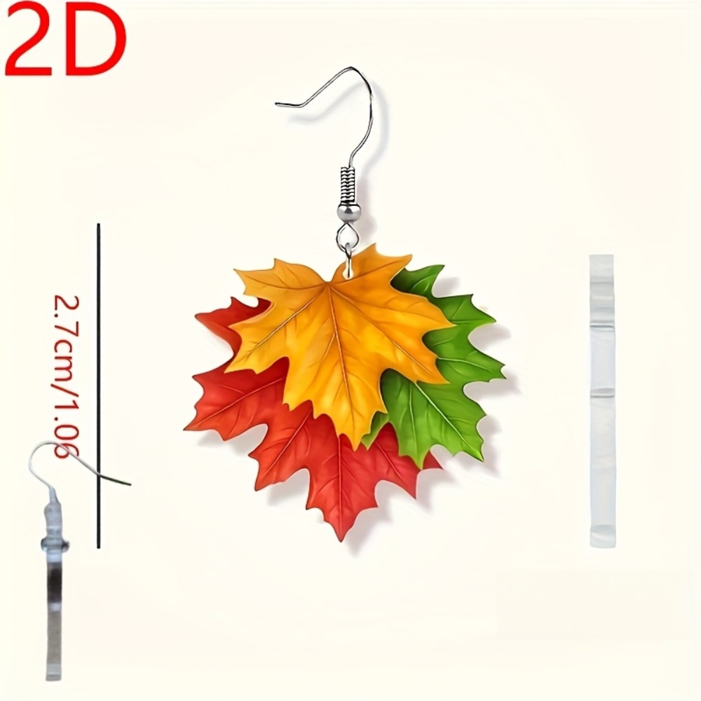 TEMU 2d Flat - And Stylish 2d Acrylic Maple Leaf Dangle Earrings For Women, Featuring A Colorful, Design That Showcases Personal Flair - Perfect For