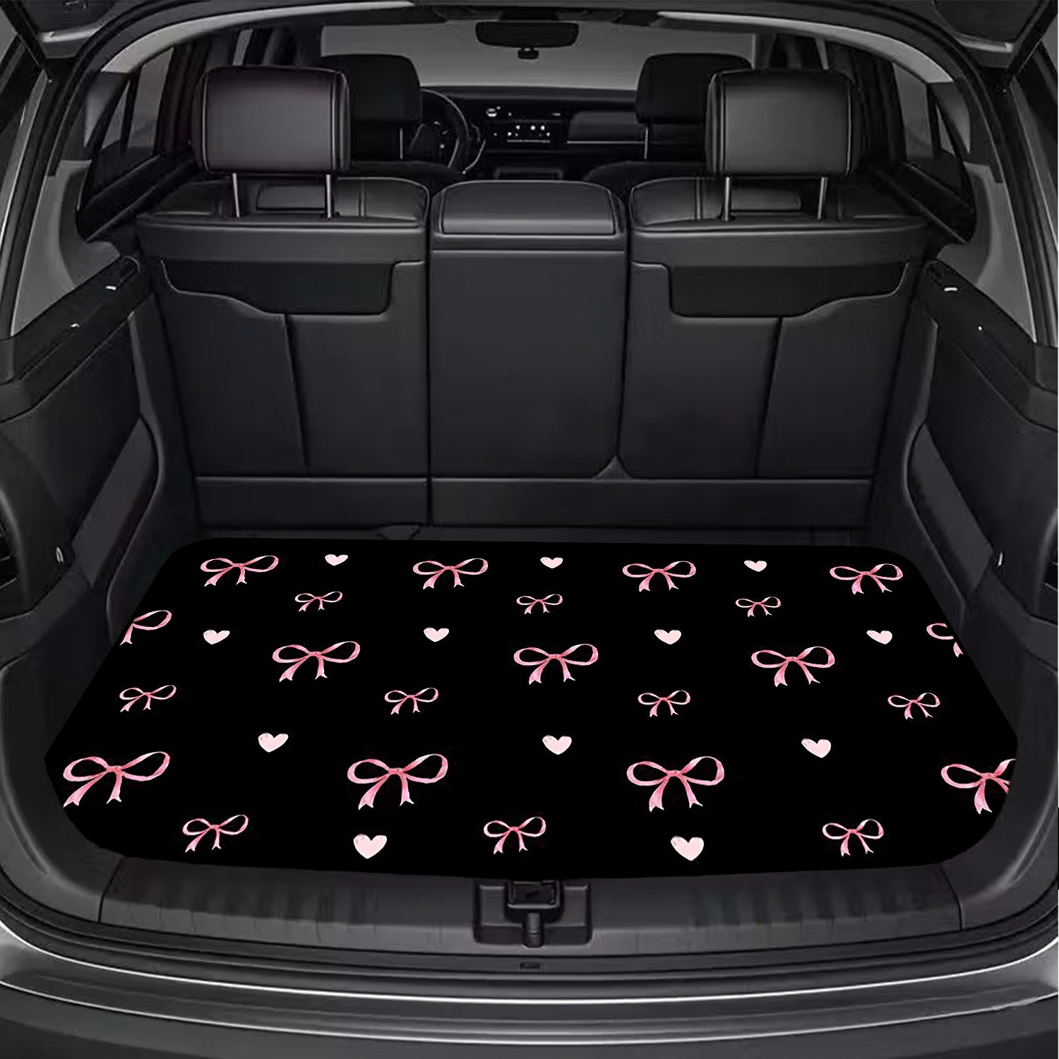TEMU 1pc Pink Bow And Heart Print - Car Trunk Mat - Durable, Vehicle Luggage Mat, Trunk Mat, Ideal For Car Interior Storage And Decoration, Suitable
