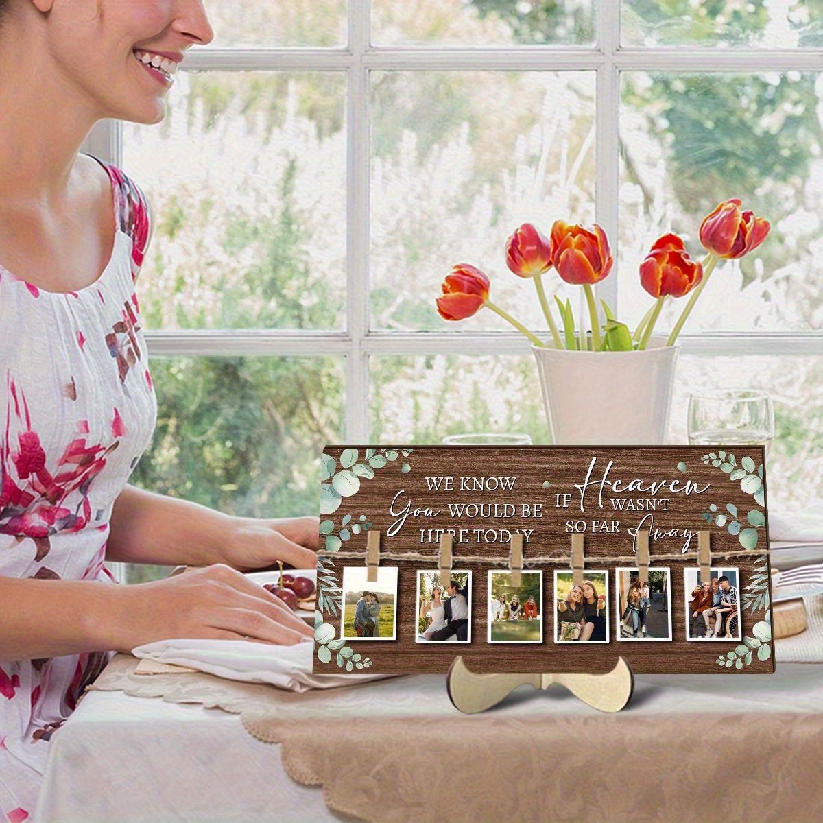 TEMU Bohemian Suitable For Wedding & Memorial Photo Holder Frame - Artificial Wood Tabletop Display With Commemorative Slogan Design, Irregular Photo