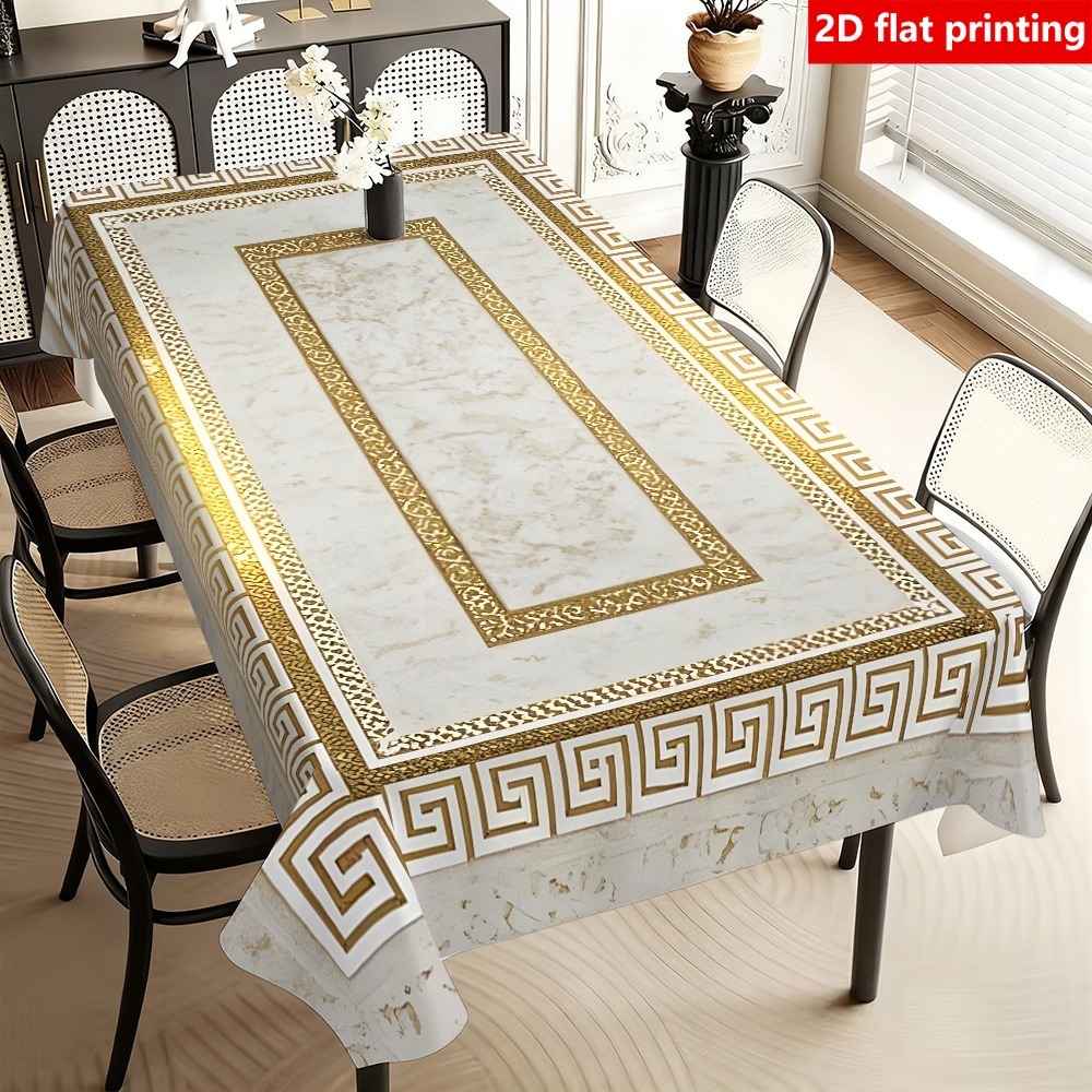 TEMU Nappe à frises méroïtiques, 1 pièce - Rectangulaire blanche et dorée, convient pour , fêtes, tables à manger, cuisines, bureaux - Housse