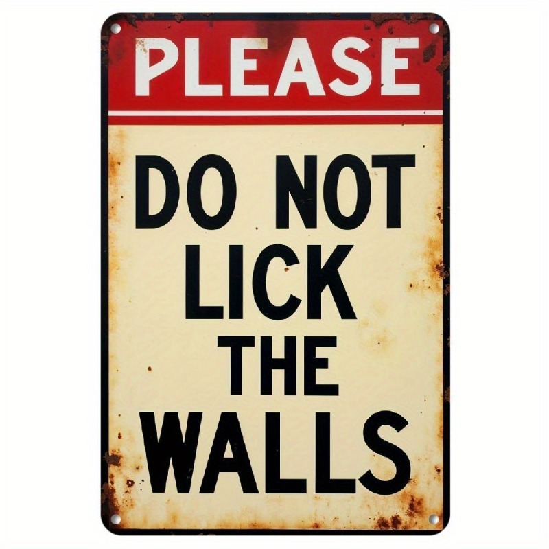TEMU 2d Flat Humorous 'do Not Lick The Walls' Sign - Vintage Wooden Wall Decor, Suitable For Home, Office, And Bar - Retro Wall Hanging Decoration,