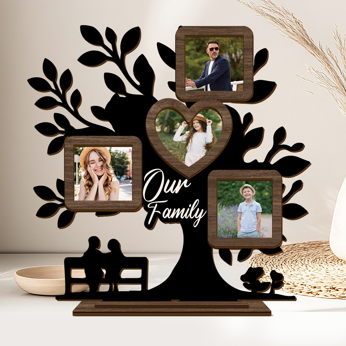 TEMU A Wooden Photo Frame Designed In Of A Family Tree, It Exudes A Warm Atmosphere, Highlighting Love And . Perfect For Easter, Mother's Day,