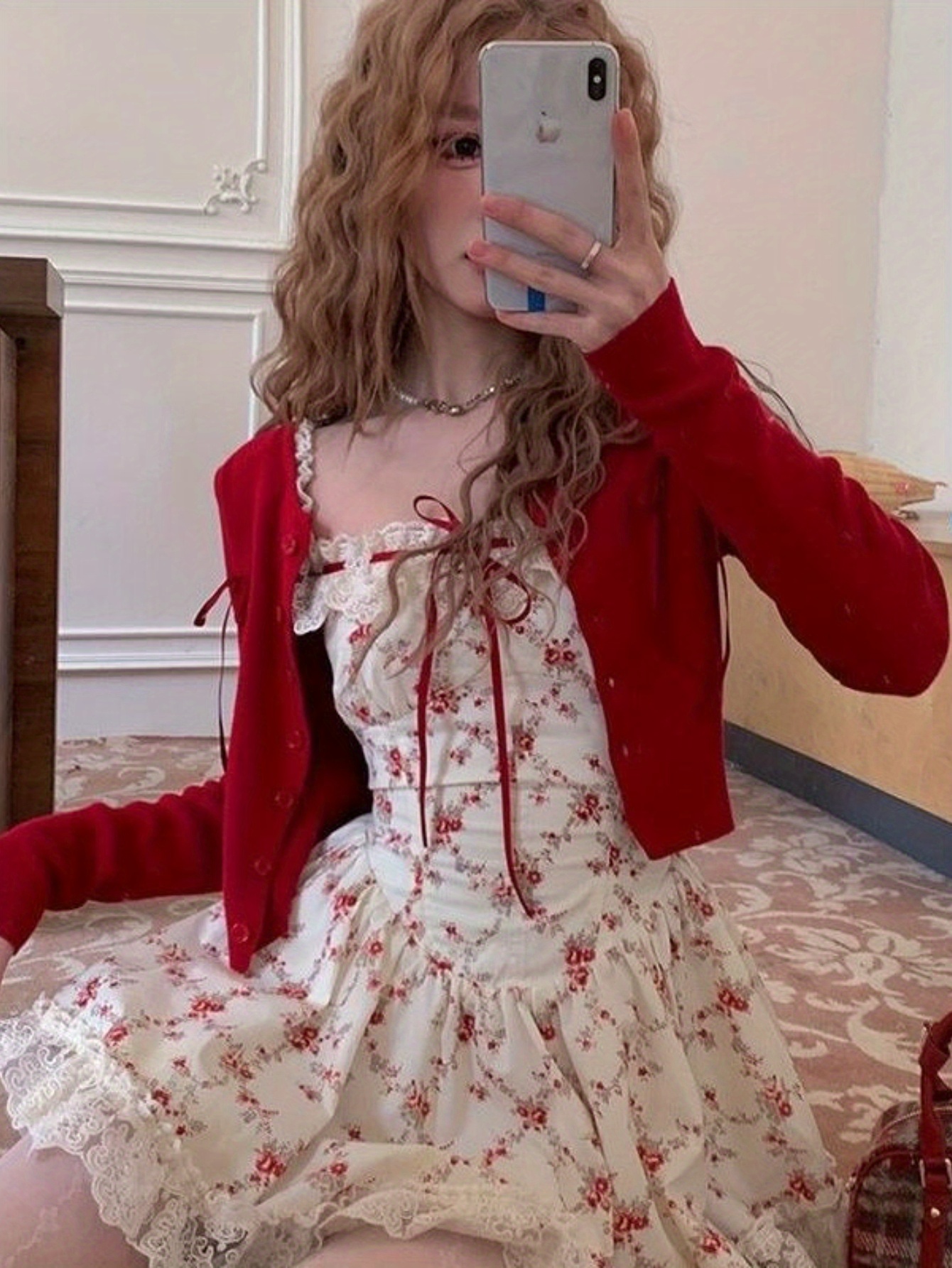 ollun flower lace cami set dress きりまるオルン japanese sweet lace cami dress girly waist cinching - Temu Oman