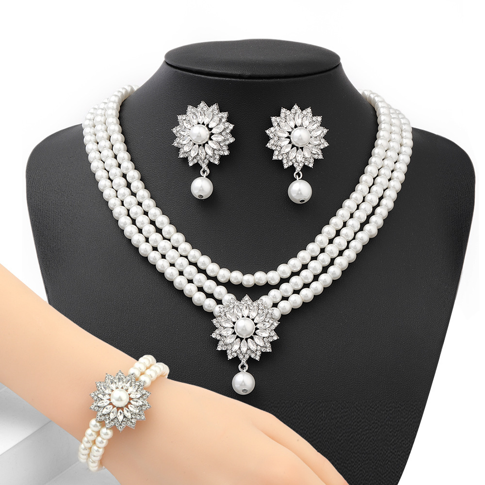 4Pcs New Women's Flower Earring Bracelet Necklace Set