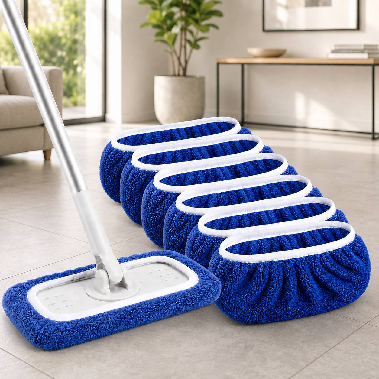 TEMU 6pcs 10-inch Flat Mop Replacement Pads, Blue Washable Microfiber Mop Pads, Strong Absorbent Wet And Dry Dual Use, Stable And Non-slip, Suitable