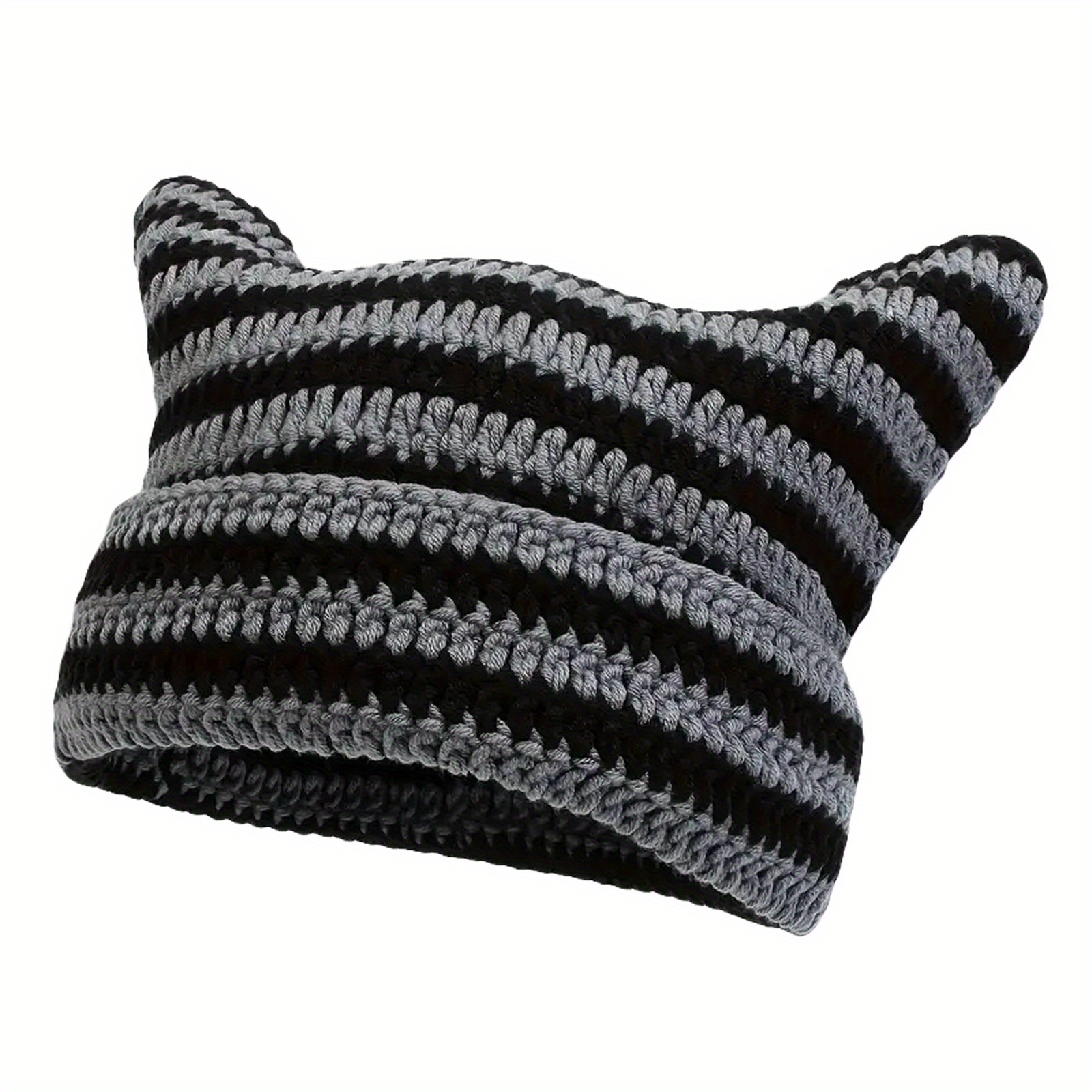 cat beanies women winter warm striped print cat ear hats - Temu display picture 1