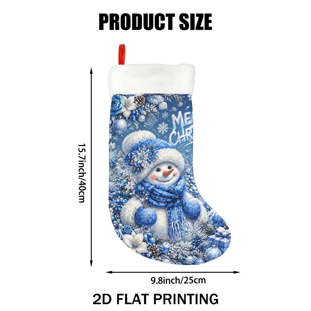 TEMU 1pc Christmas Snowman Blue Printed Festive Xmas Stocking - Hanging Holiday Sock For Fireplace And Tree Display, Perfect For Seasonal And Treat